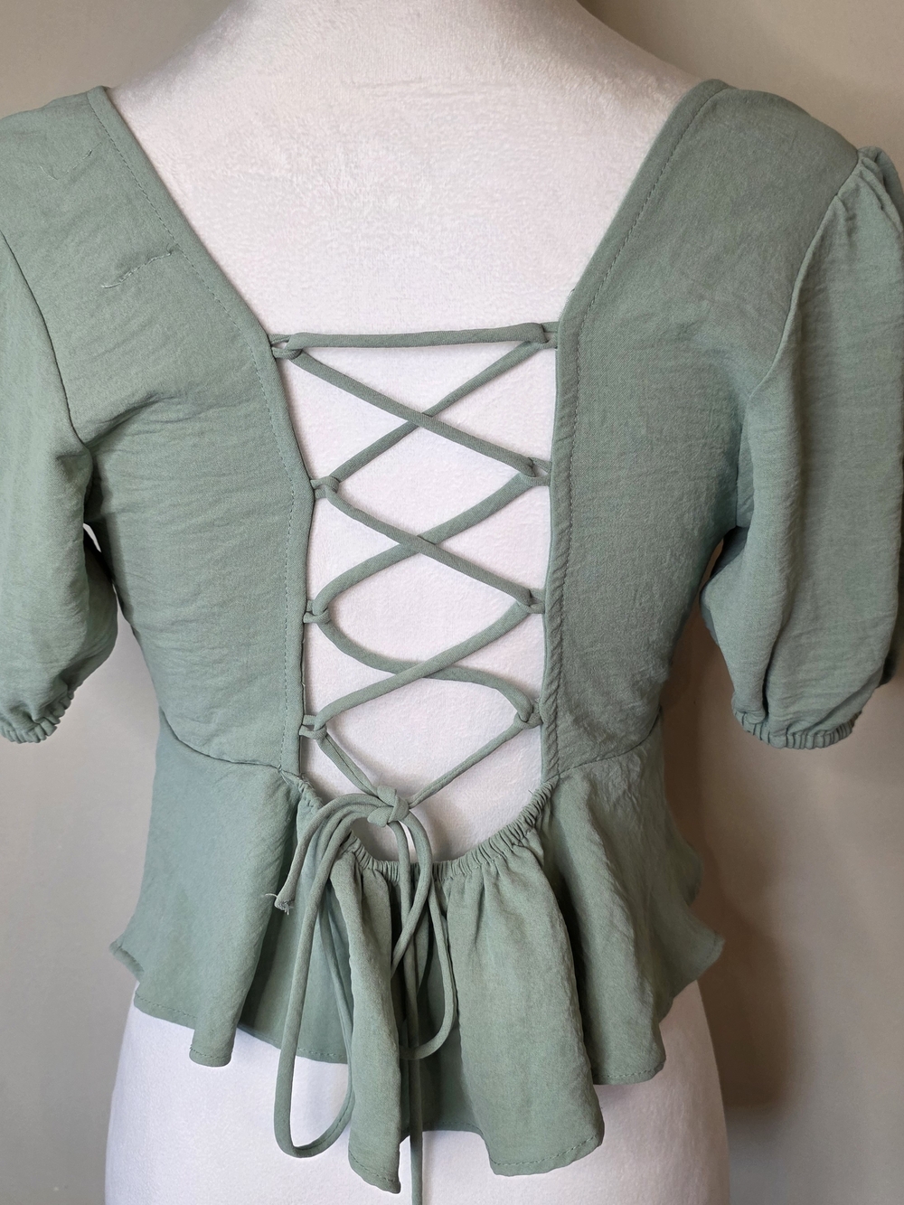 Alterd State Sage Green Corset Lace Up Peplum Top Medieval Cottagecore M - Picture 4 of 8